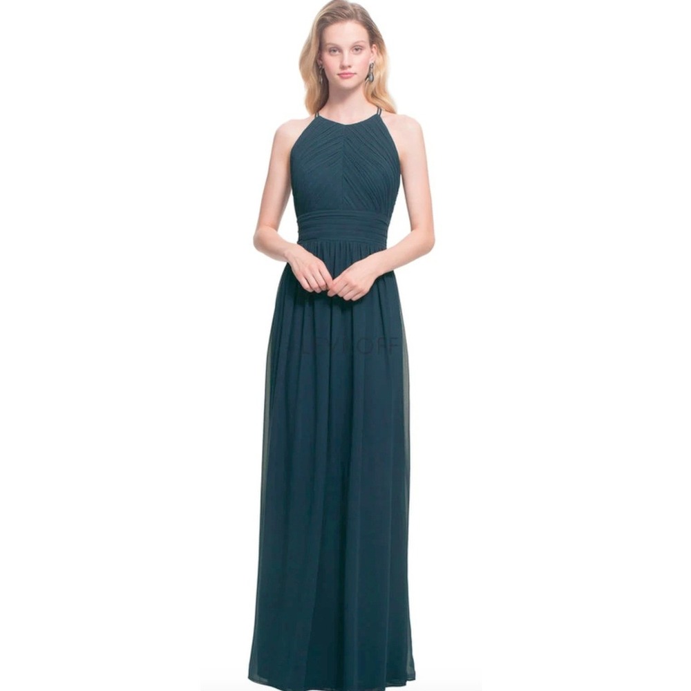 Bill Levkoff Halter Maxi Dress Chiffon Gown 6‎ Navy Blue Formal Bridesmaid Prom